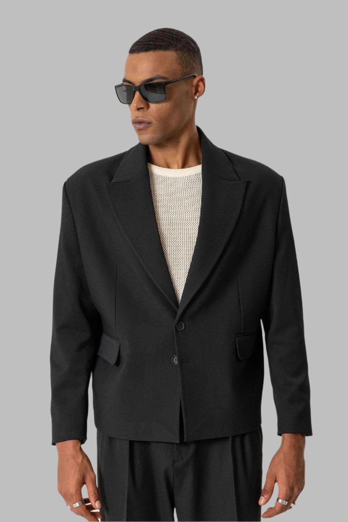 Black Crop Fit Men's Blazer Jacket