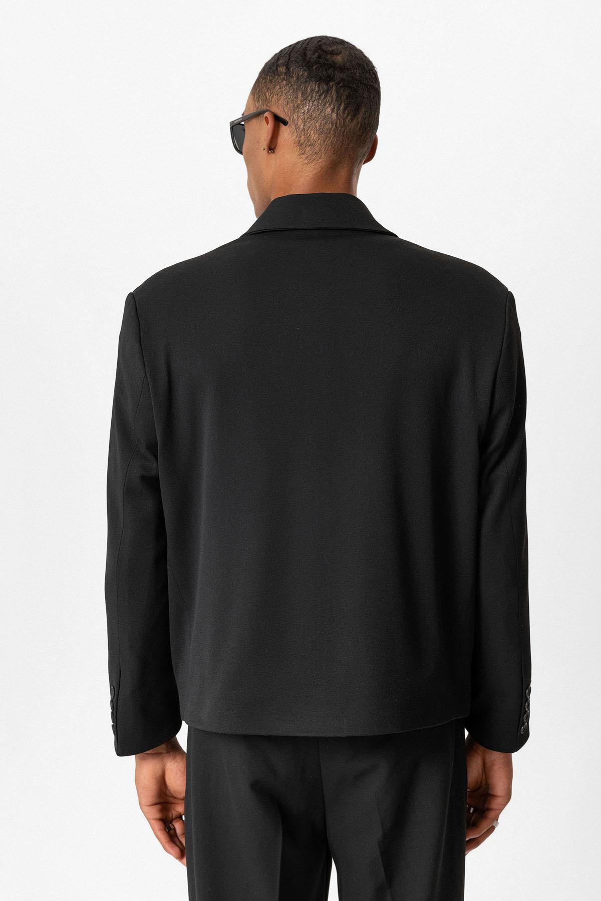 Black Crop Fit Men's Blazer Jacket