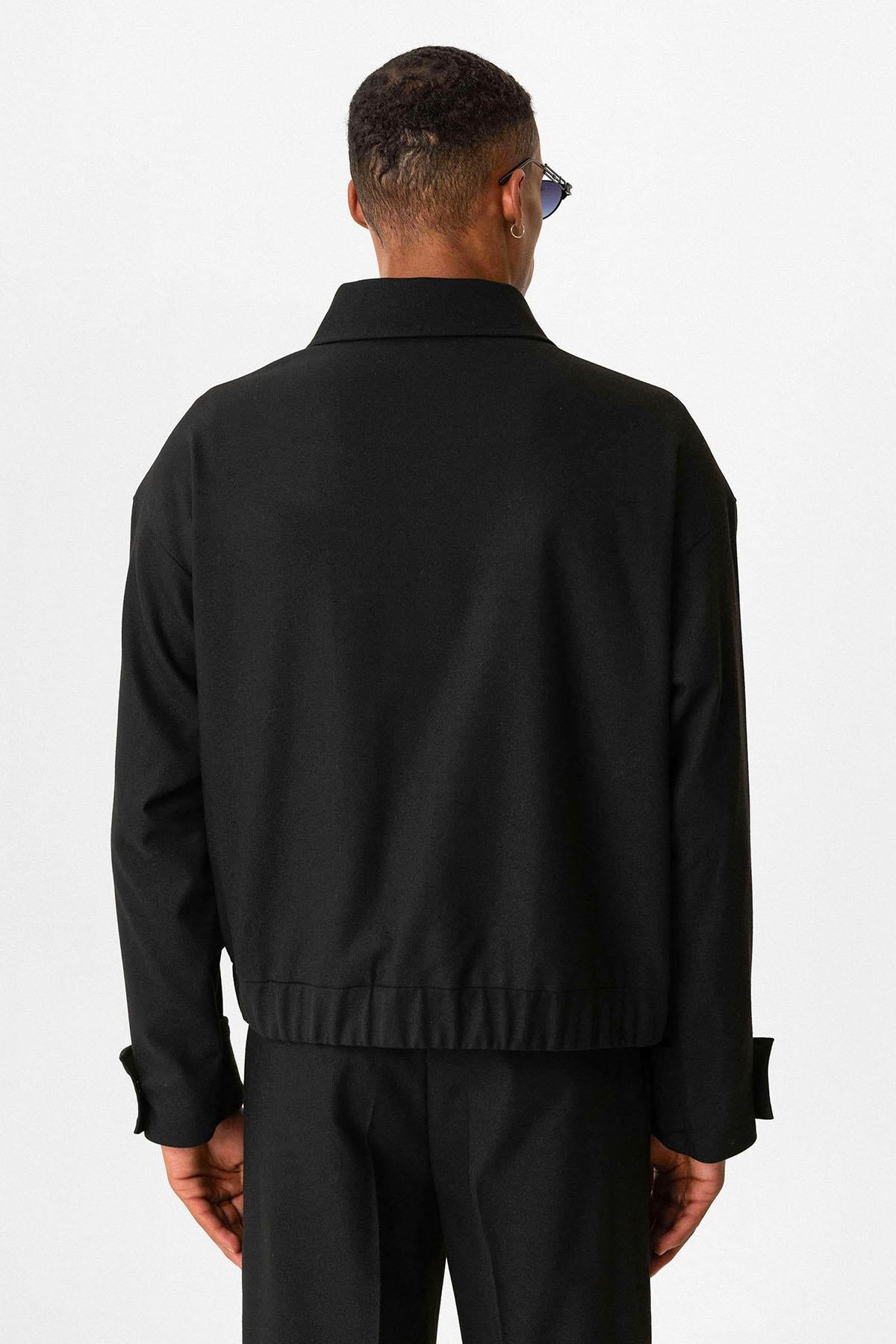 Black Crop Fit Men's Jacket with Pockets