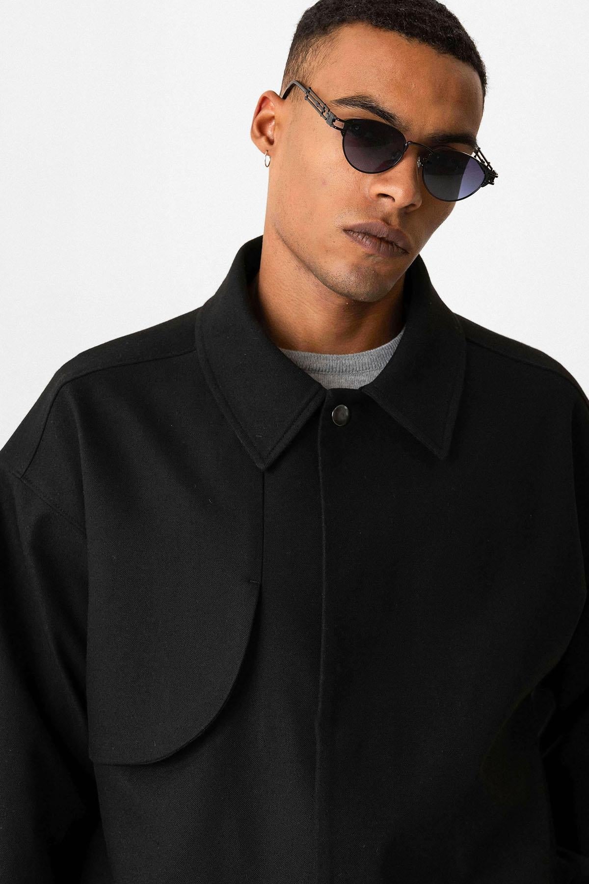 Black Crop Fit Men's Jacket with Pockets