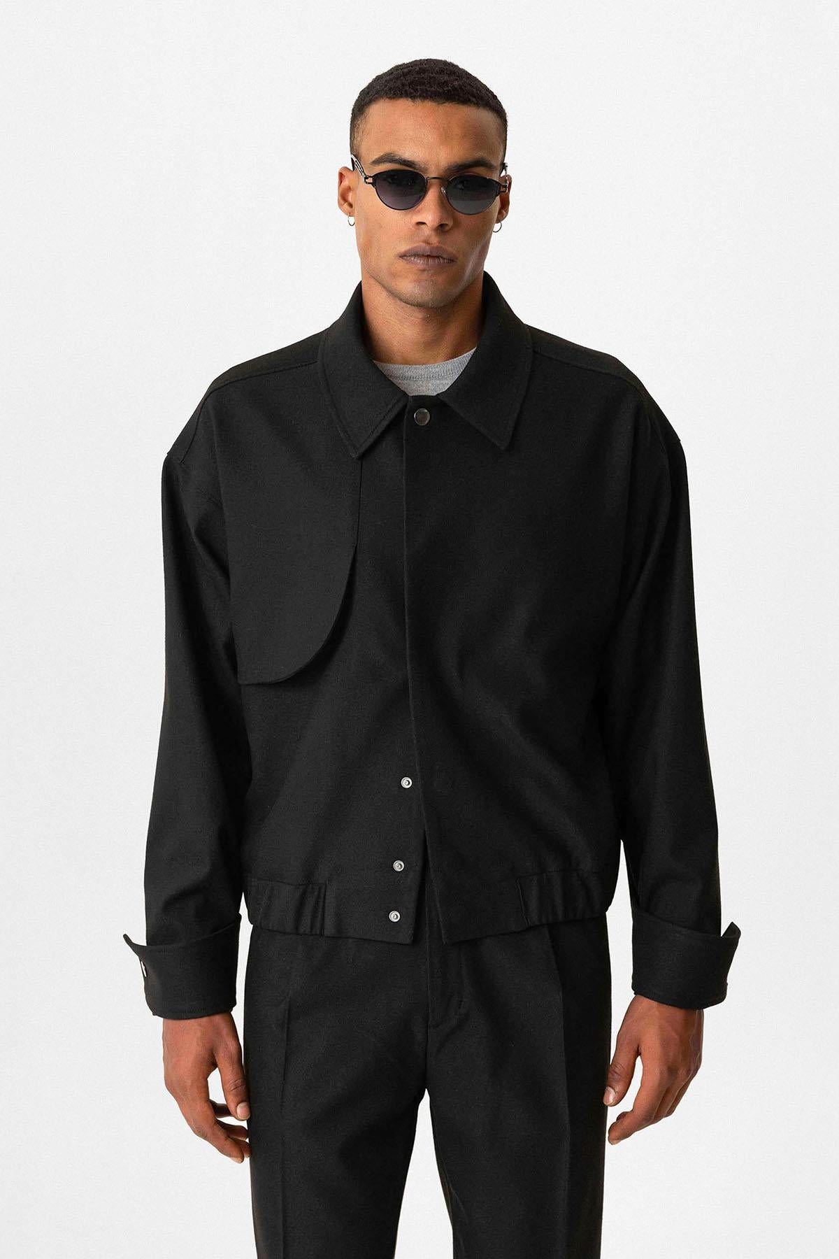 Black Crop Fit Men's Jacket with Pockets