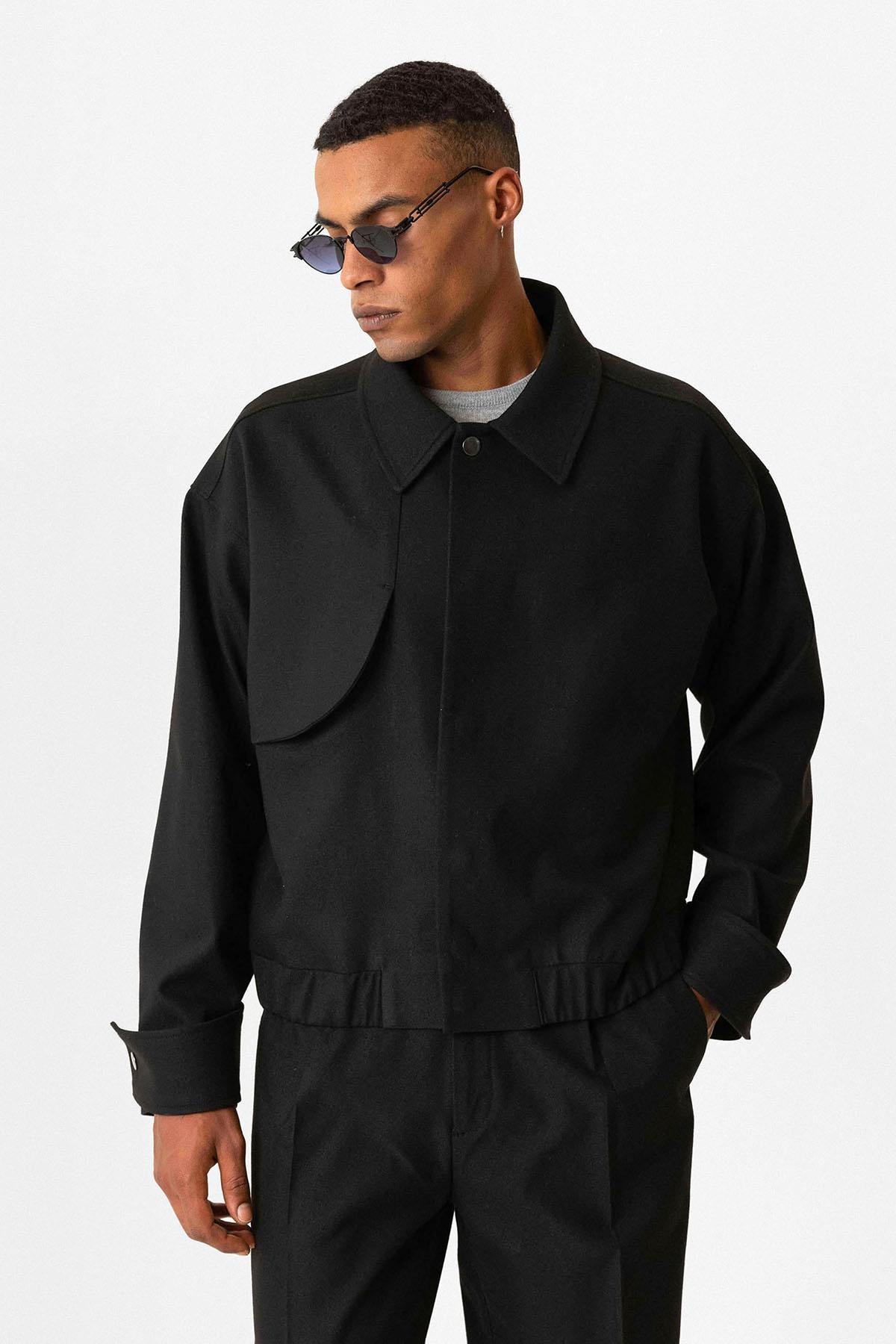 Black Crop Fit Men's Jacket with Pockets