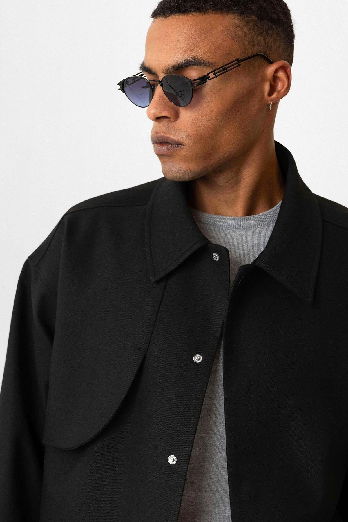 Black Crop Fit Men's Jacket with Pockets
