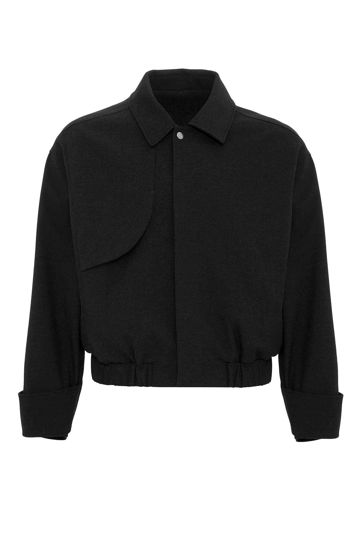Black Crop Fit Men's Jacket with Pockets