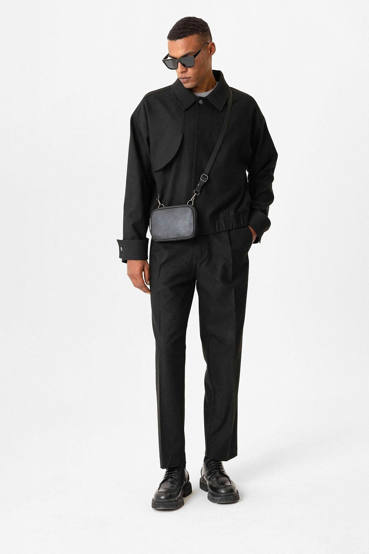 Black Crop Fit Men's Jacket with Pockets