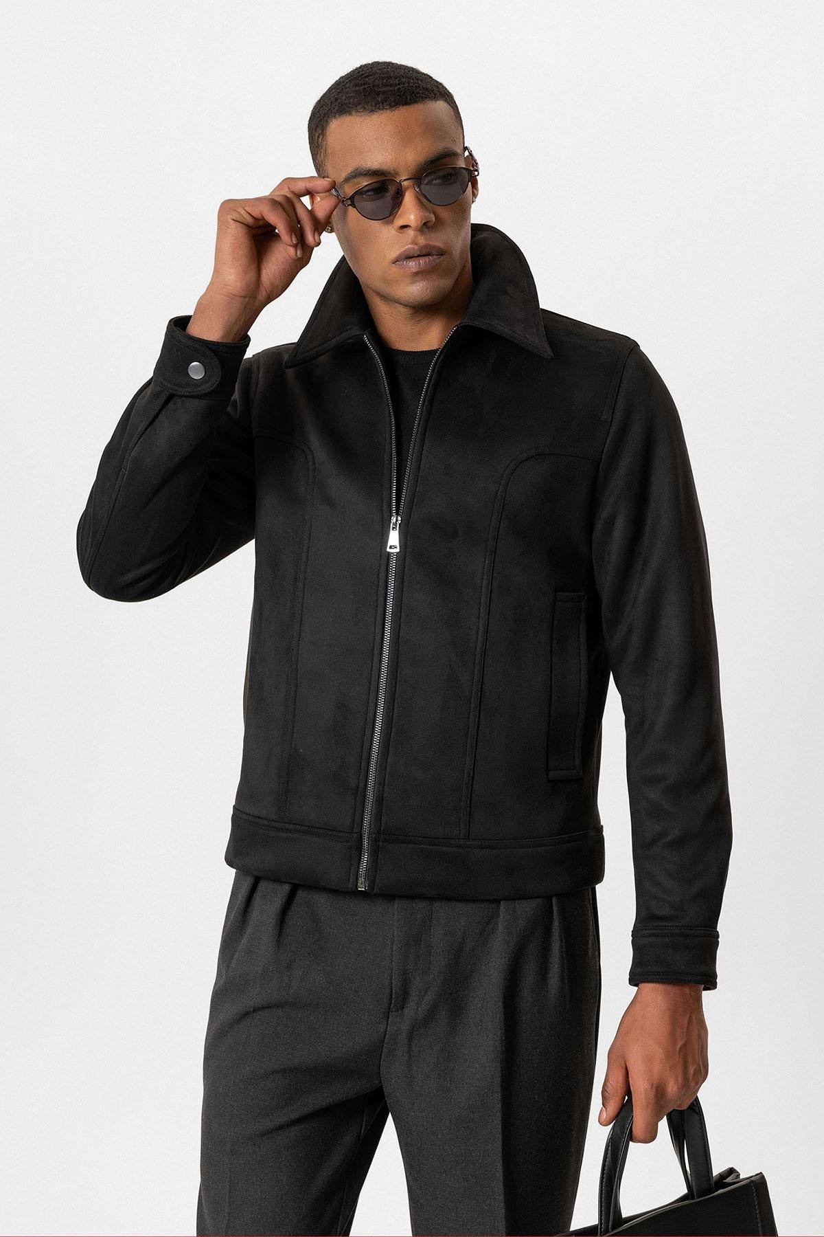 KOALA SYDNEY Black Crop Fit Suede Men's Jacket -