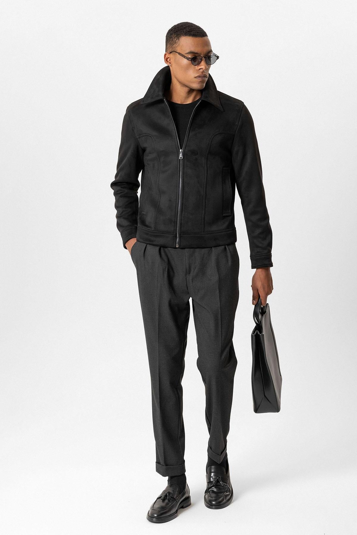 KOALA SYDNEY Black Crop Fit Suede Men's Jacket -