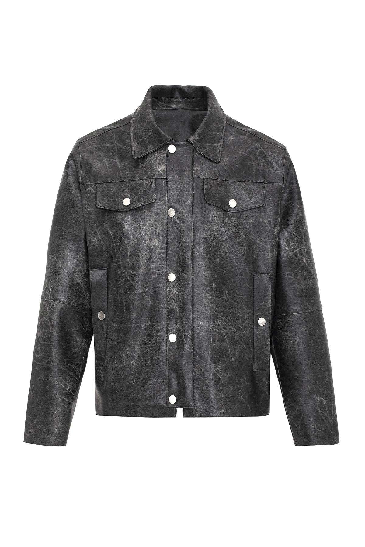 Black Crop Fit Faux Leather Men's Jacket