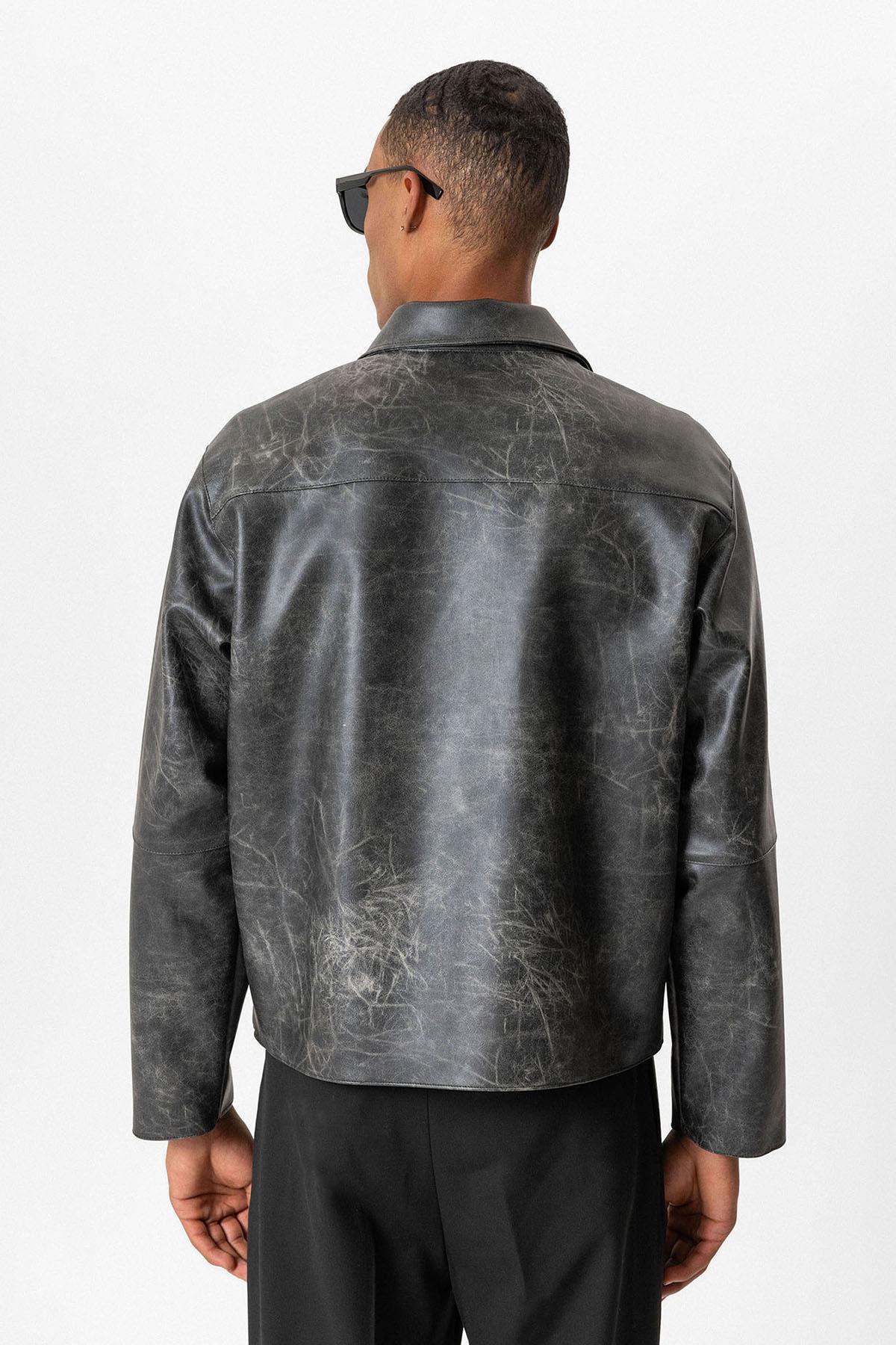 Black Crop Fit Faux Leather Men's Jacket