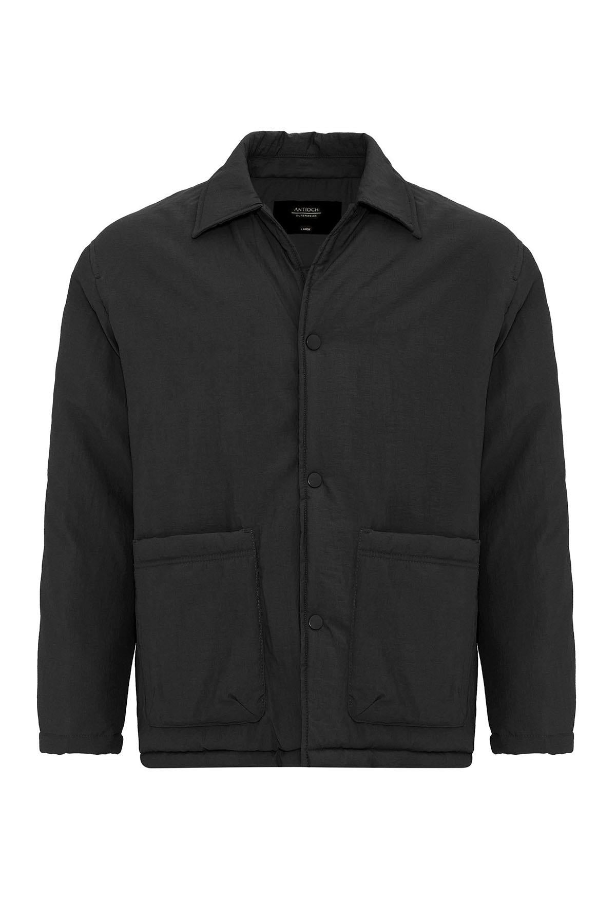 Black Lightly Padded Men's Jacket with Cargo Pockets