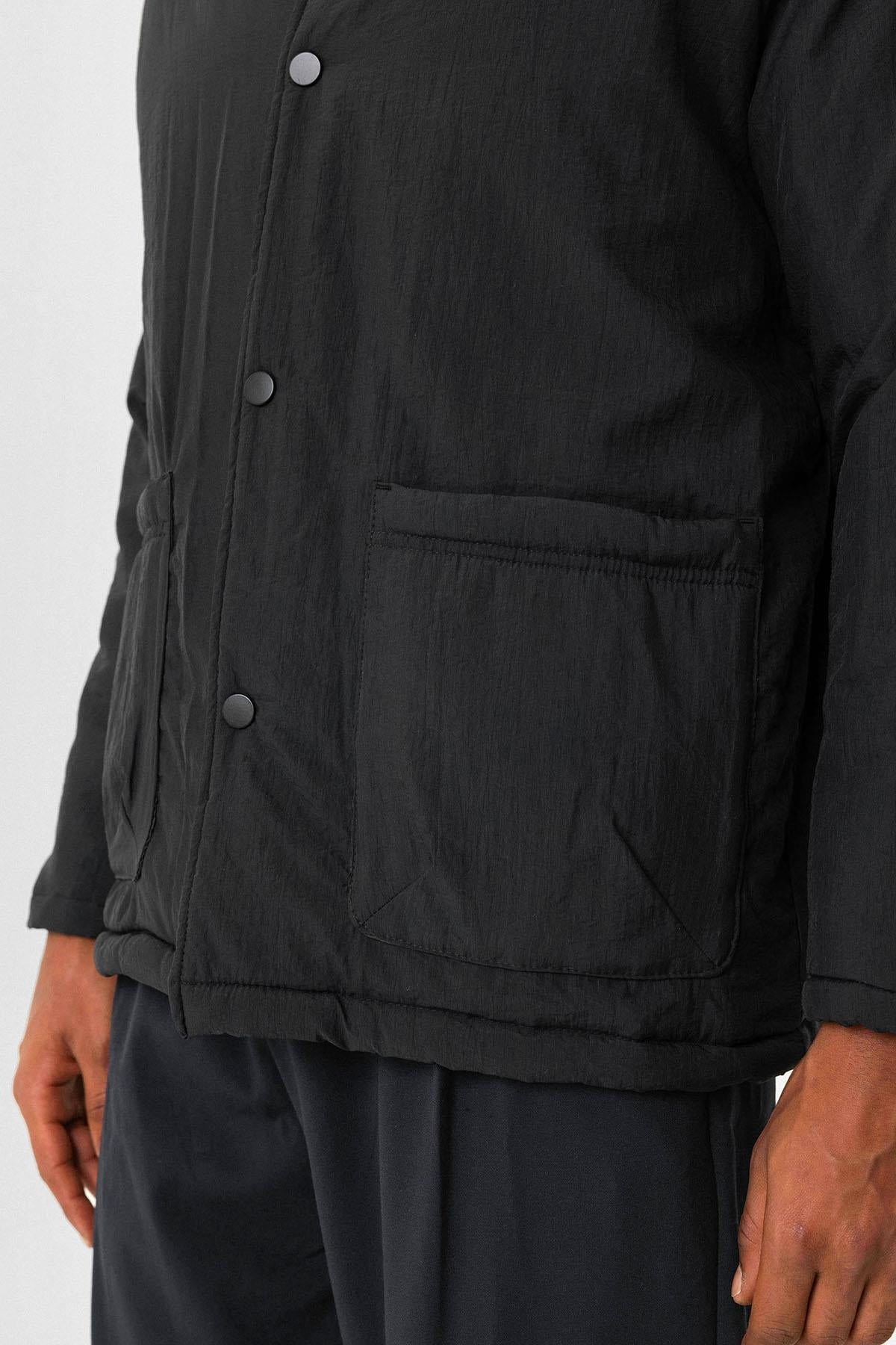 Black Lightly Padded Men's Jacket with Cargo Pockets