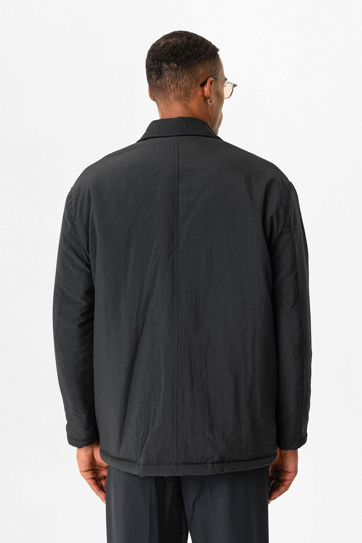 Black Lightly Padded Men's Jacket with Cargo Pockets