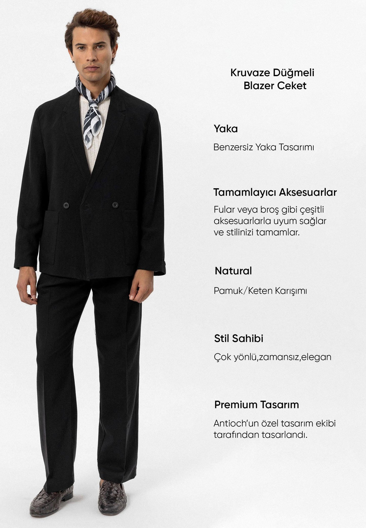KOALA SYDNEY Men's Black Linen Blend Double-Breasted Jacket