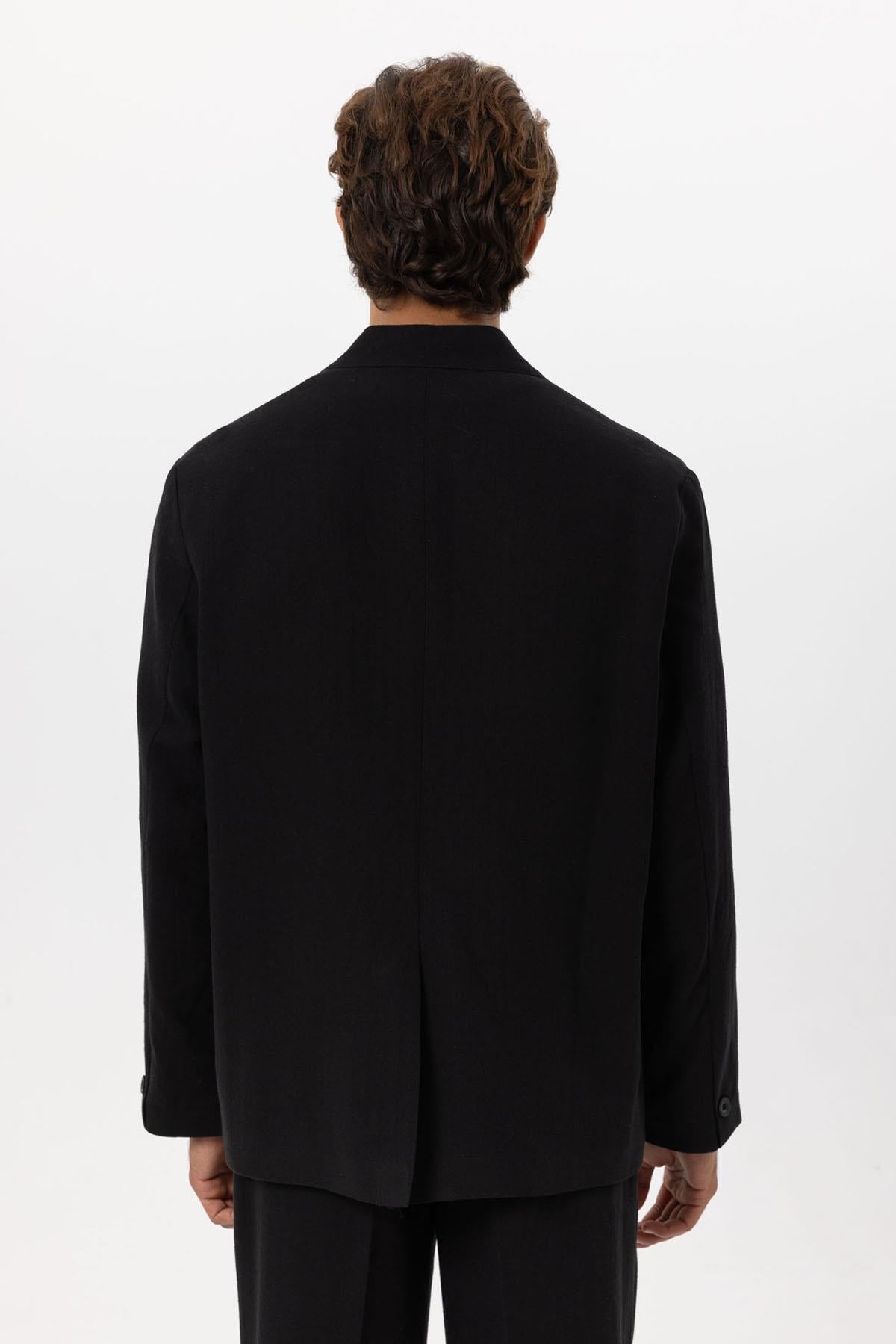 KOALA SYDNEY Men's Black Linen Blend Double-Breasted Jacket