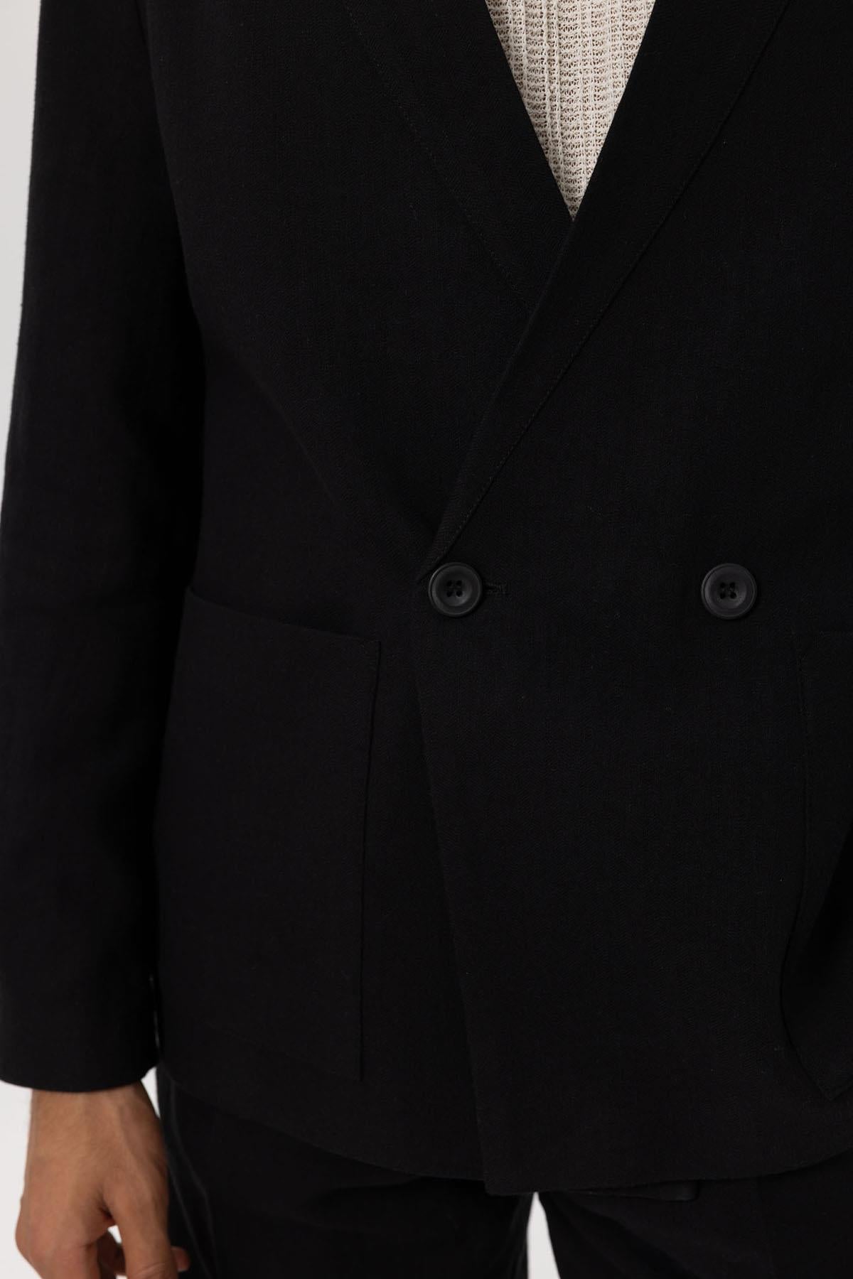 KOALA SYDNEY Men's Black Linen Blend Double-Breasted Jacket