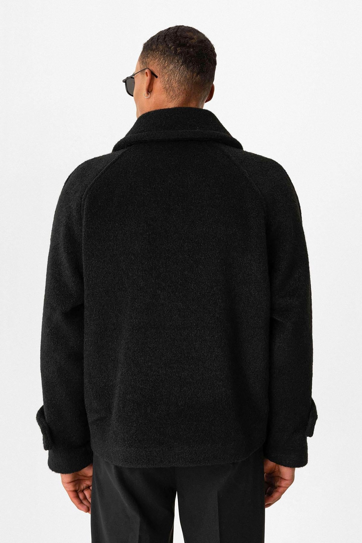 Black Double-Breasted Crop Fit Men's Jacket