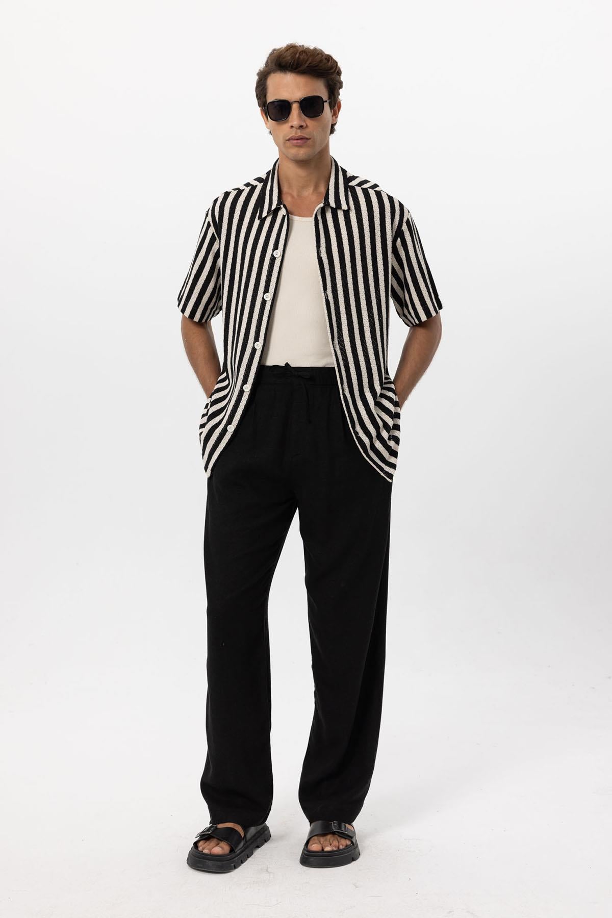 KOALA SYDNEY Men's Black Oversized Knit Striped Shirt