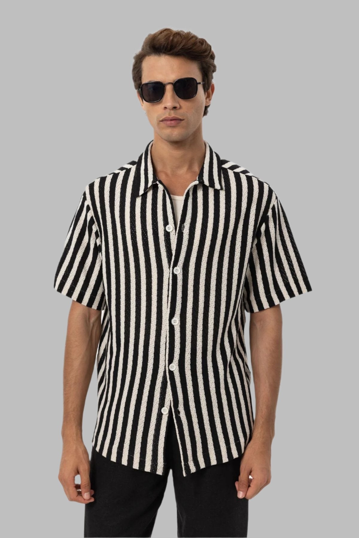 KOALA SYDNEY Men's Black Oversized Knit Striped Shirt