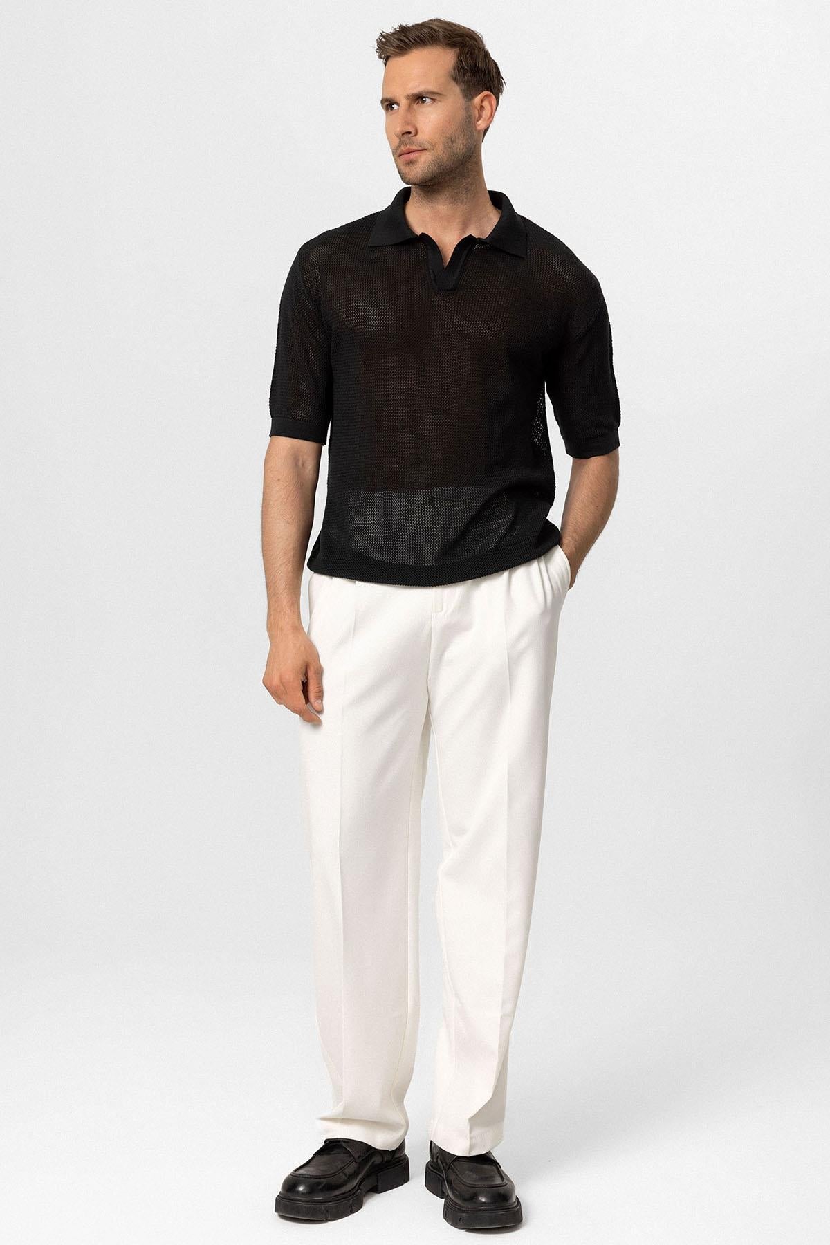 KOALA SYDNEY Men's Black Polo Neck Knit T-Shirt