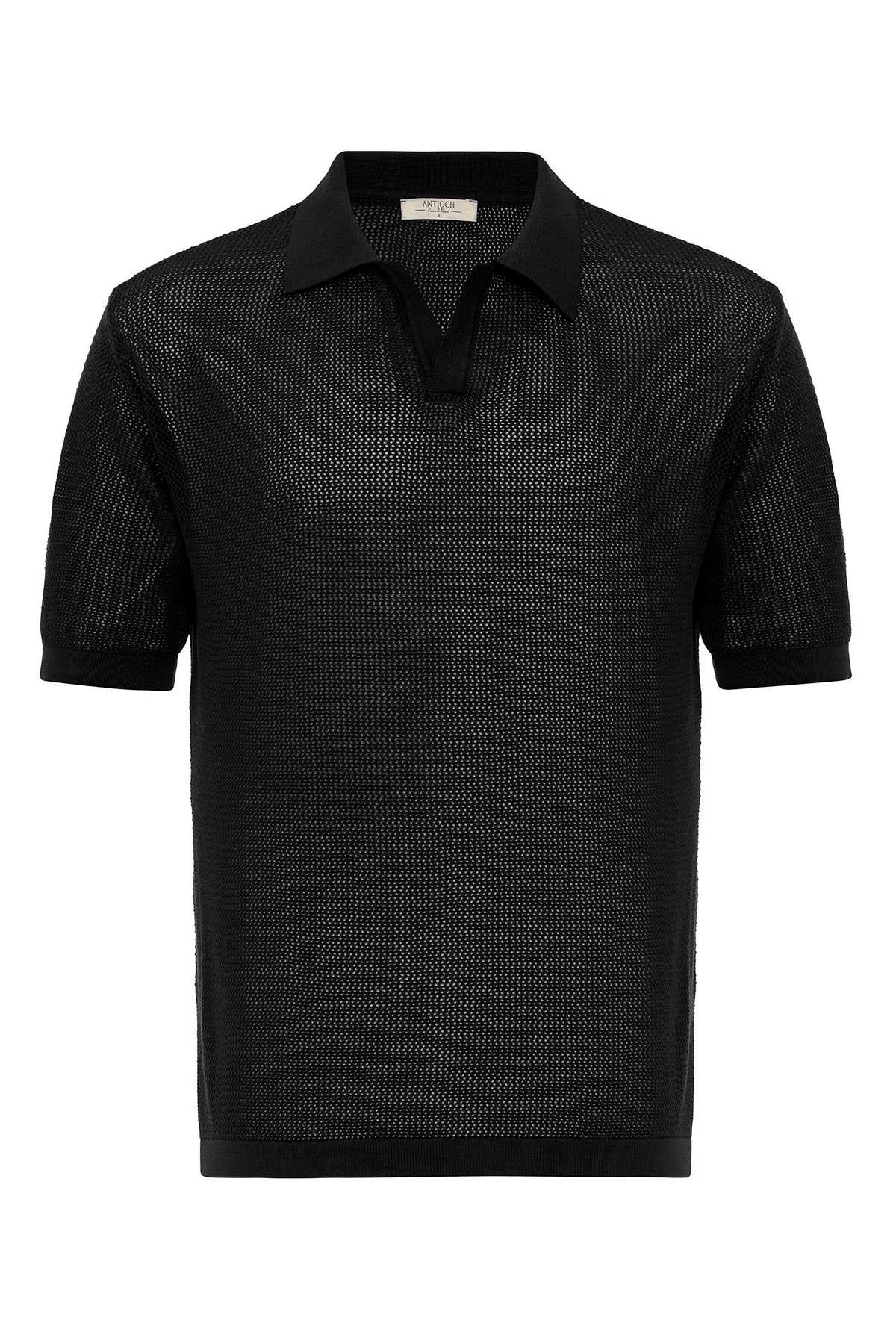 KOALA SYDNEY Men's Black Polo Neck Knit T-Shirt