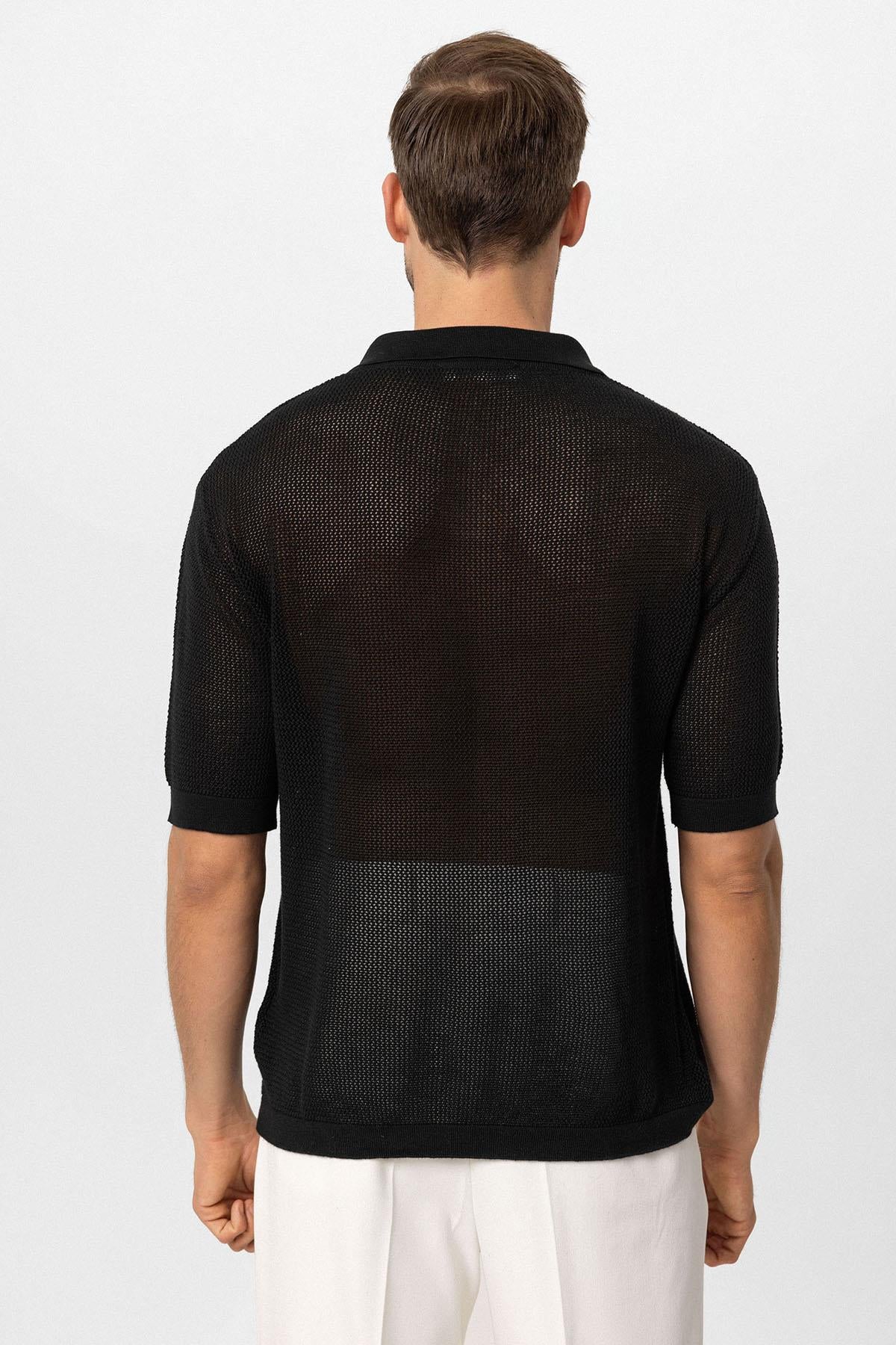KOALA SYDNEY Men's Black Polo Neck Knit T-Shirt