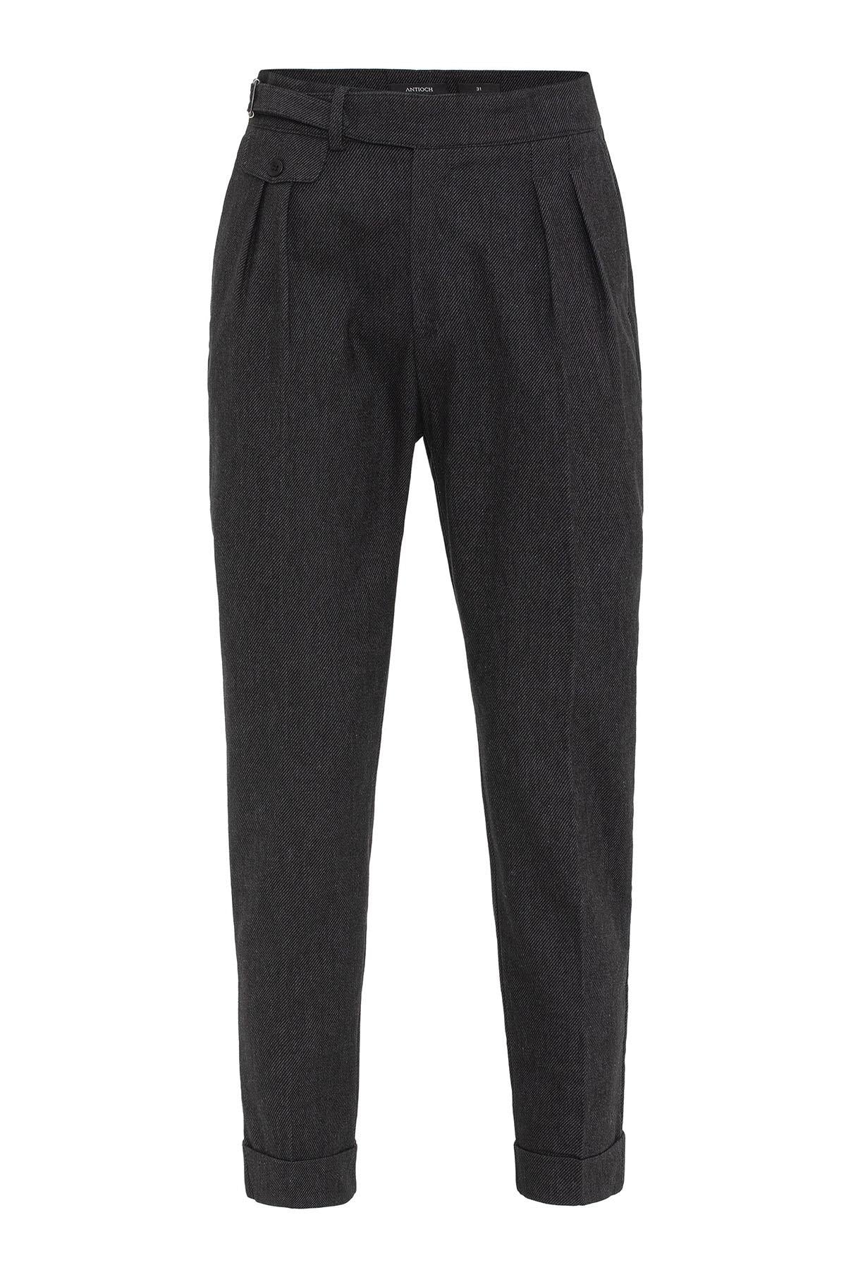 Black High-Waisted Men's Trousers with Buckle Detail