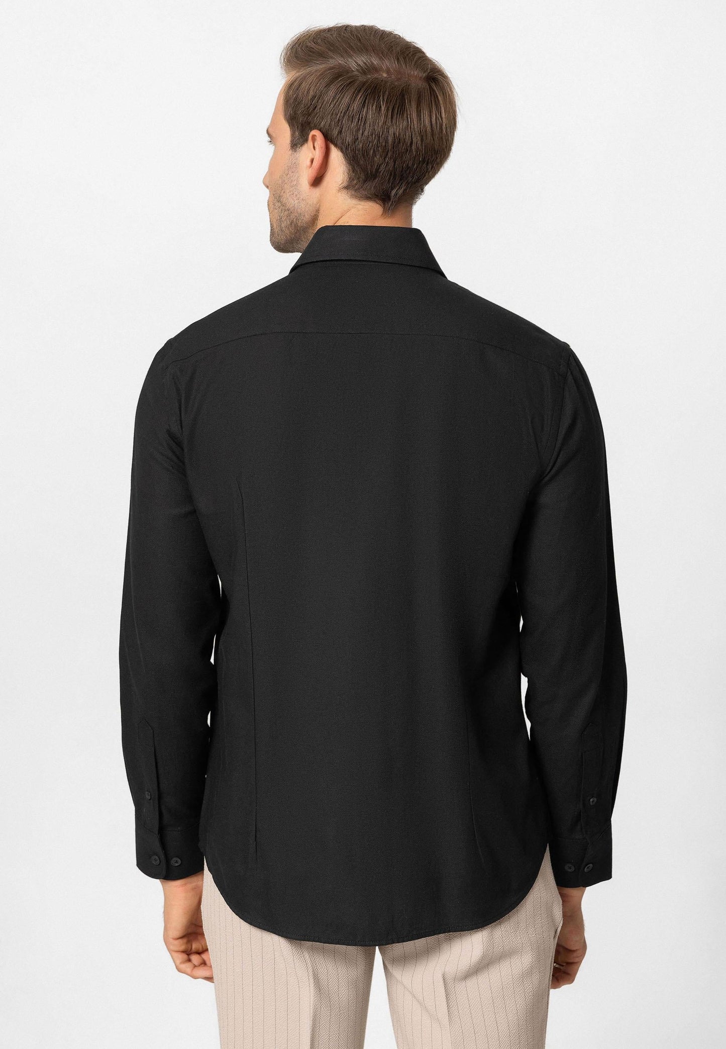 Black Long-Sleeve Slim Fit Men's Shirt