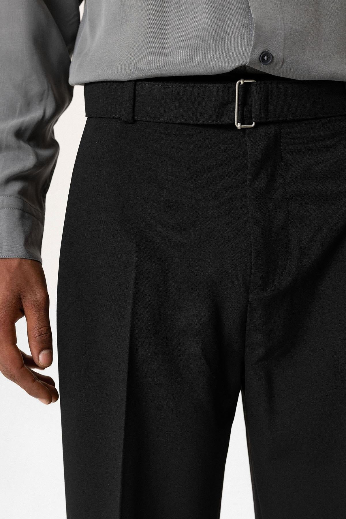 Black High-Waisted Belted Men's Trousers