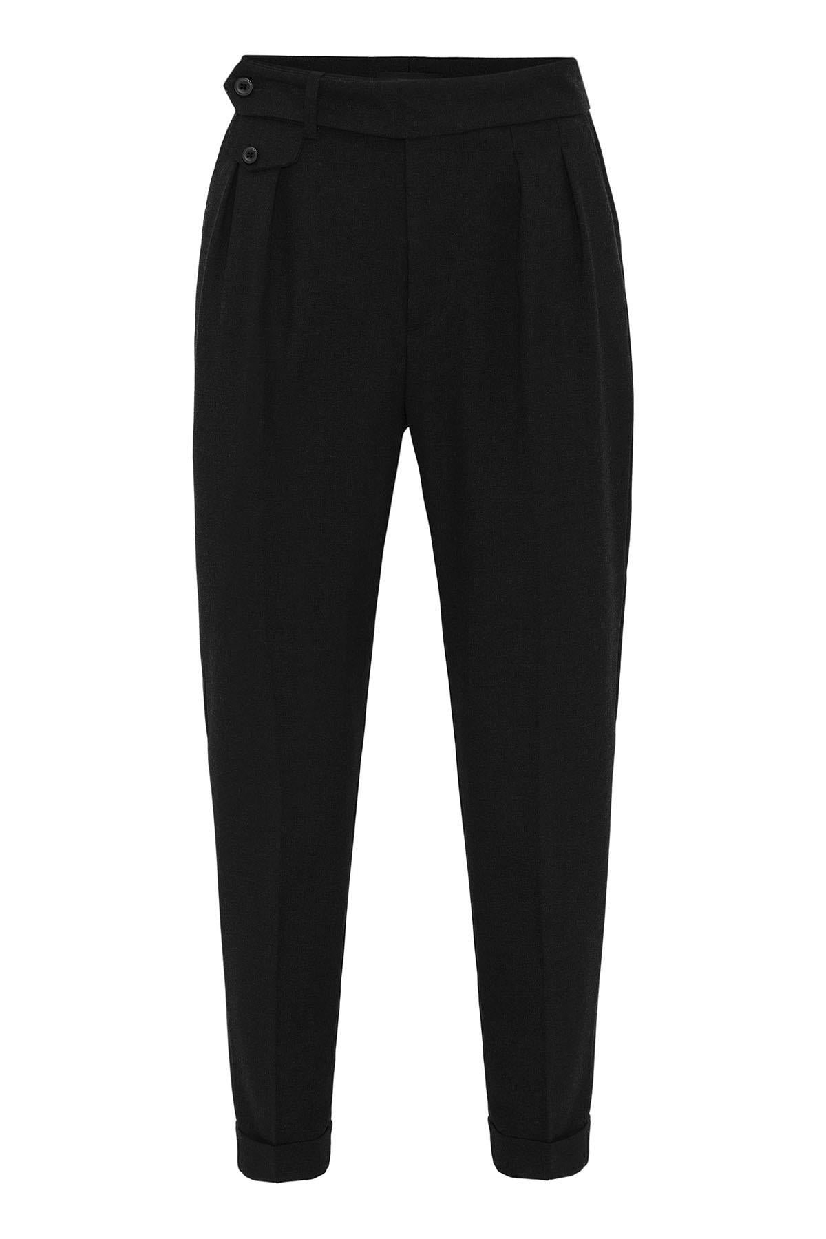 Black High-Waisted Pleated Technical Men's Trousers