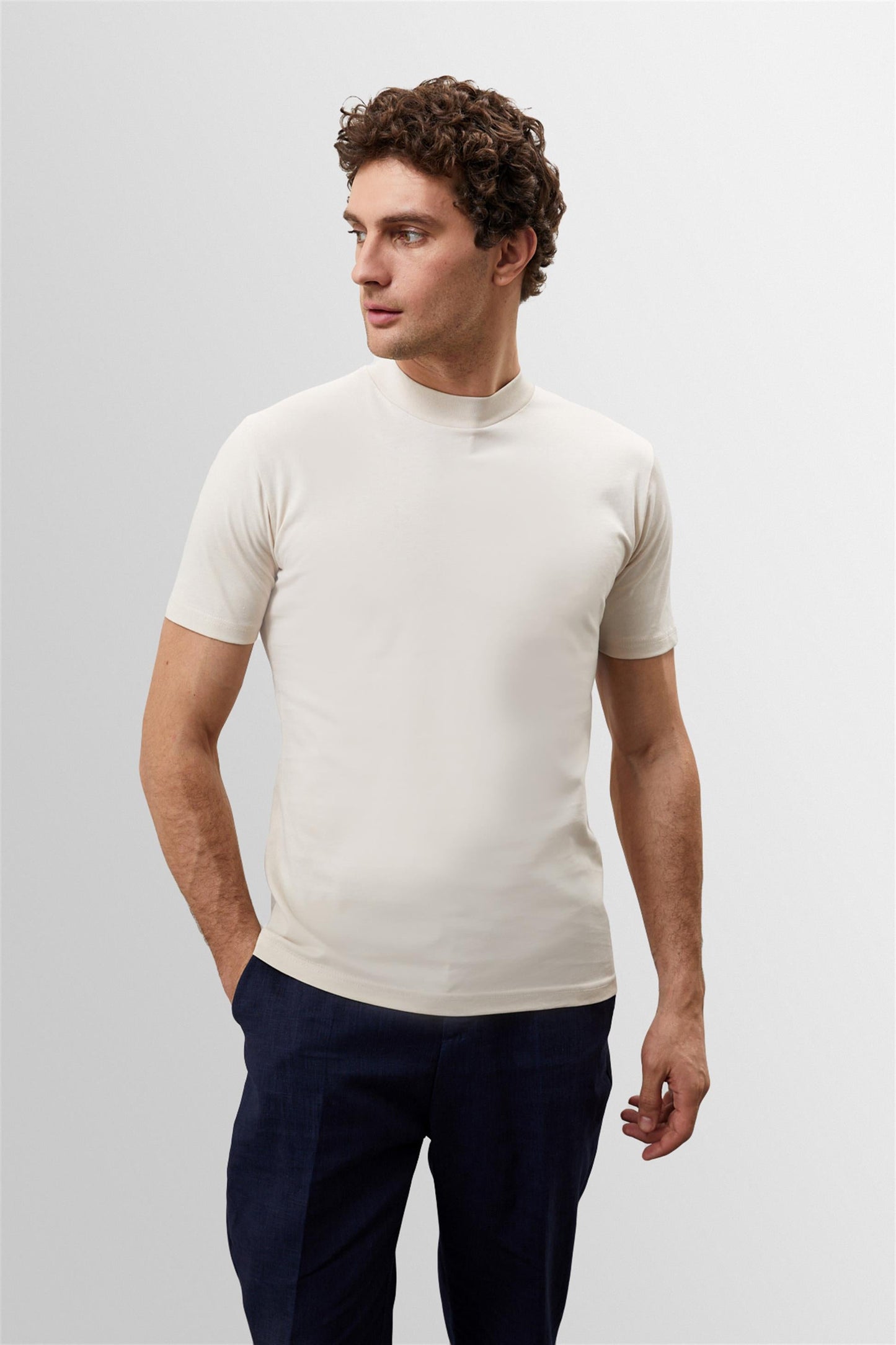 KOALA SYDNEY Men's Beige Slim Fit Basic T-Shirt