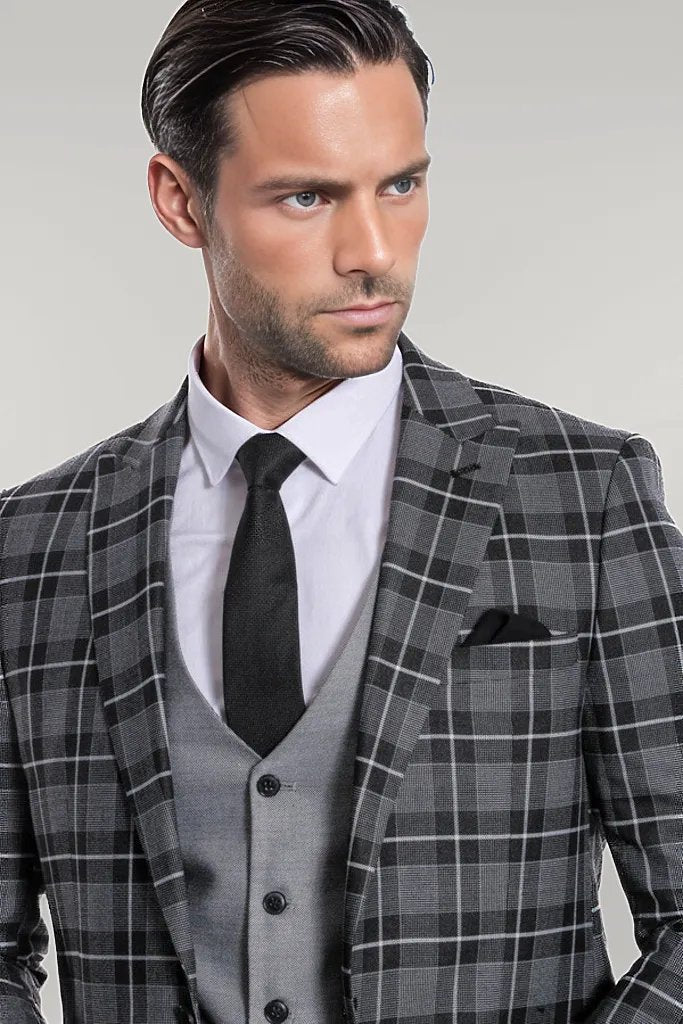 KOALA SYDNEY Slim Fit Checked Black Men Suit