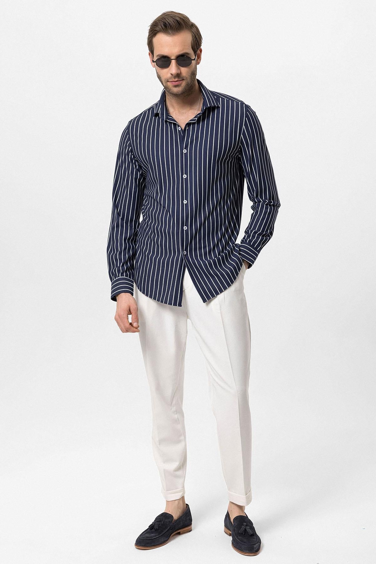 KOALA SYDNEY Men's Navy Blue Contrast Striped Shirt -