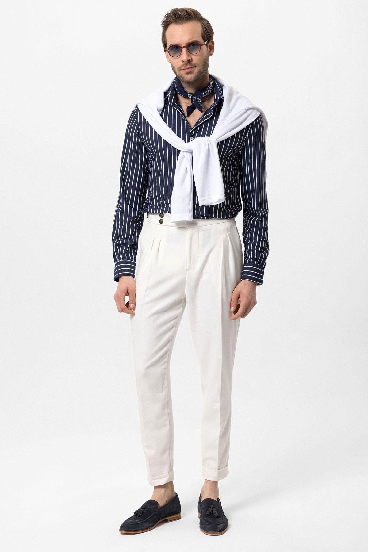 KOALA SYDNEY Men's Navy Blue Contrast Striped Shirt