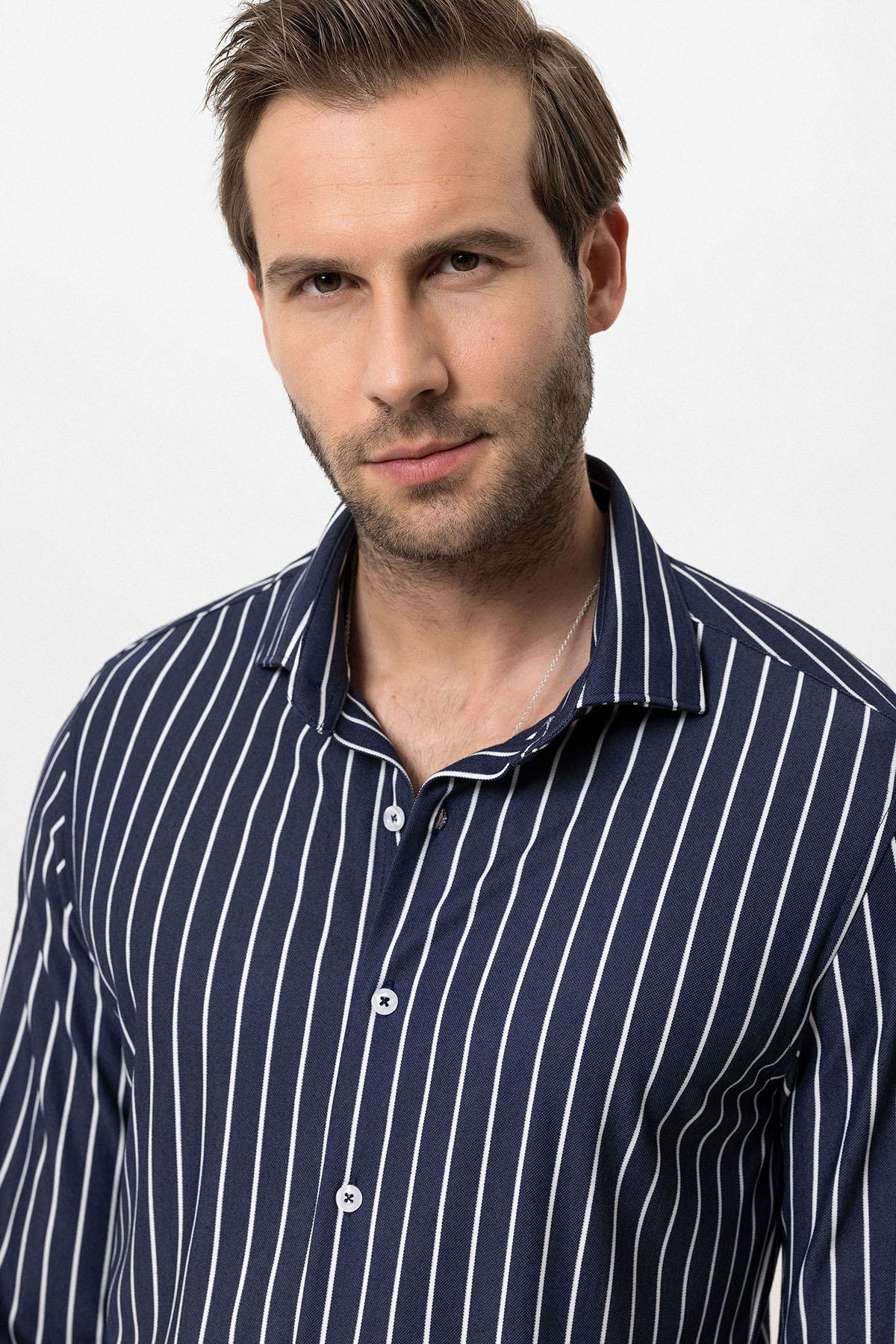 KOALA SYDNEY Men's Navy Blue Contrast Striped Shirt -