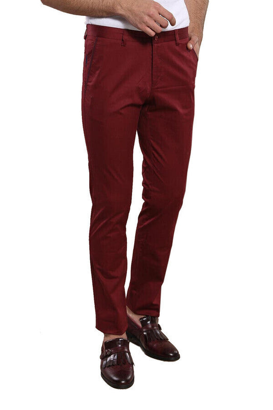 Slim Fit Cotton Burgundy Men Pants