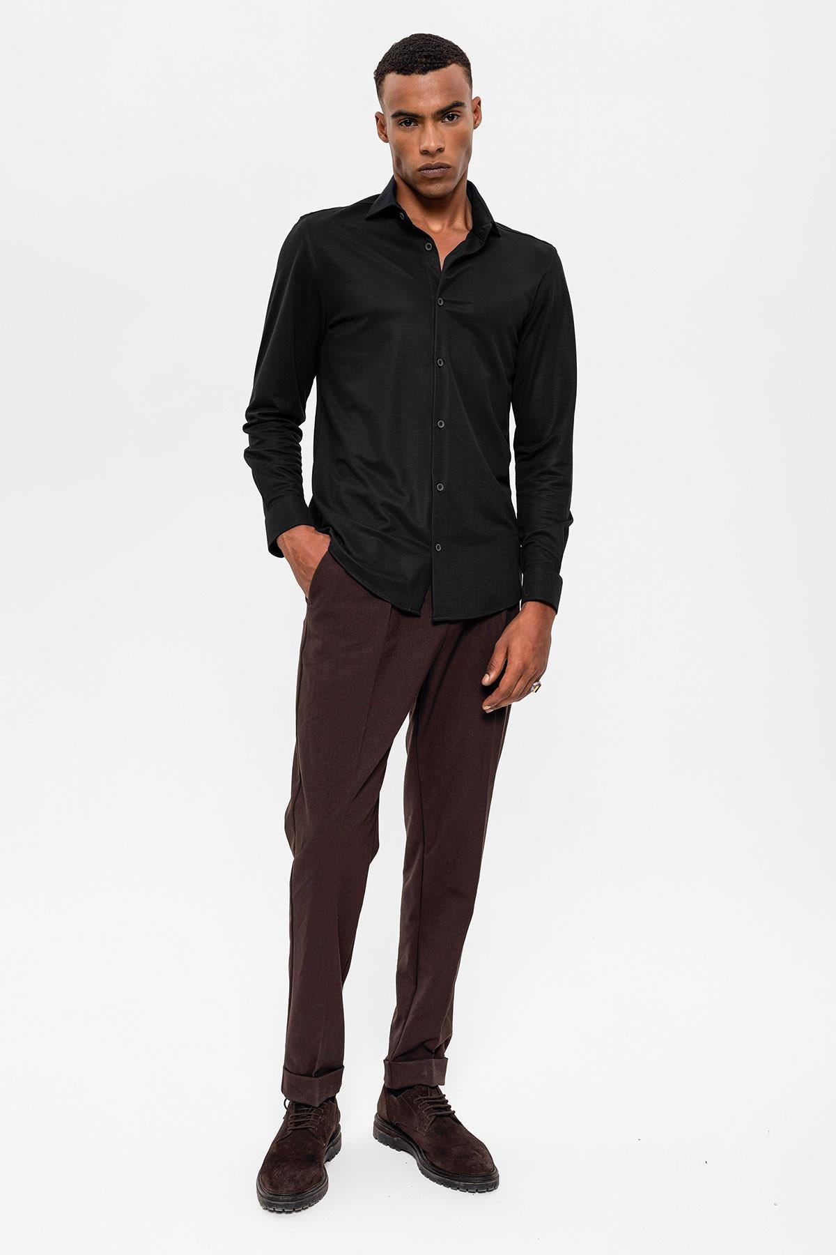 Men's Black Slim Fit Woven Shirt