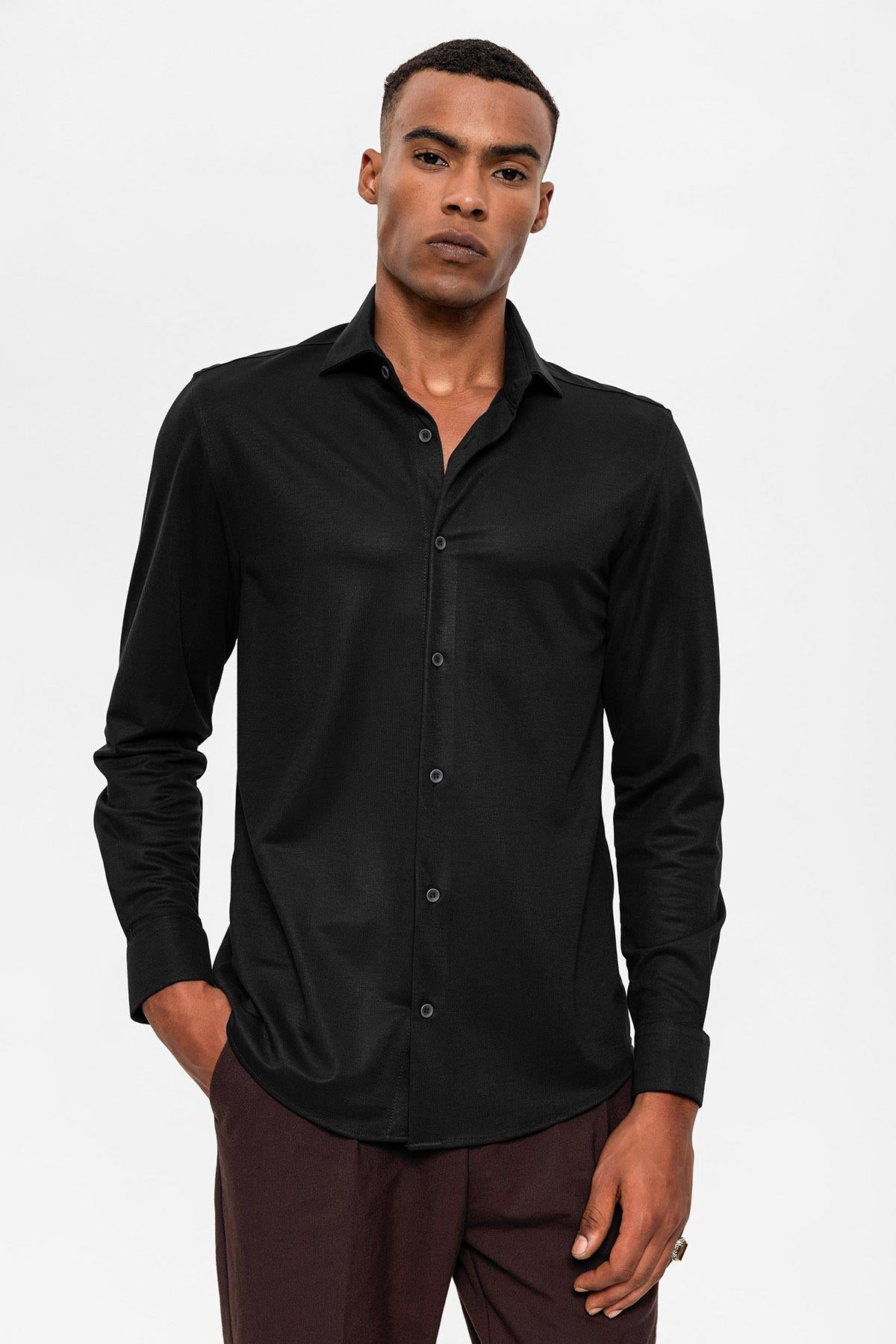 KOALA SYDNEY Men's Black Slim Fit Woven Shirt -