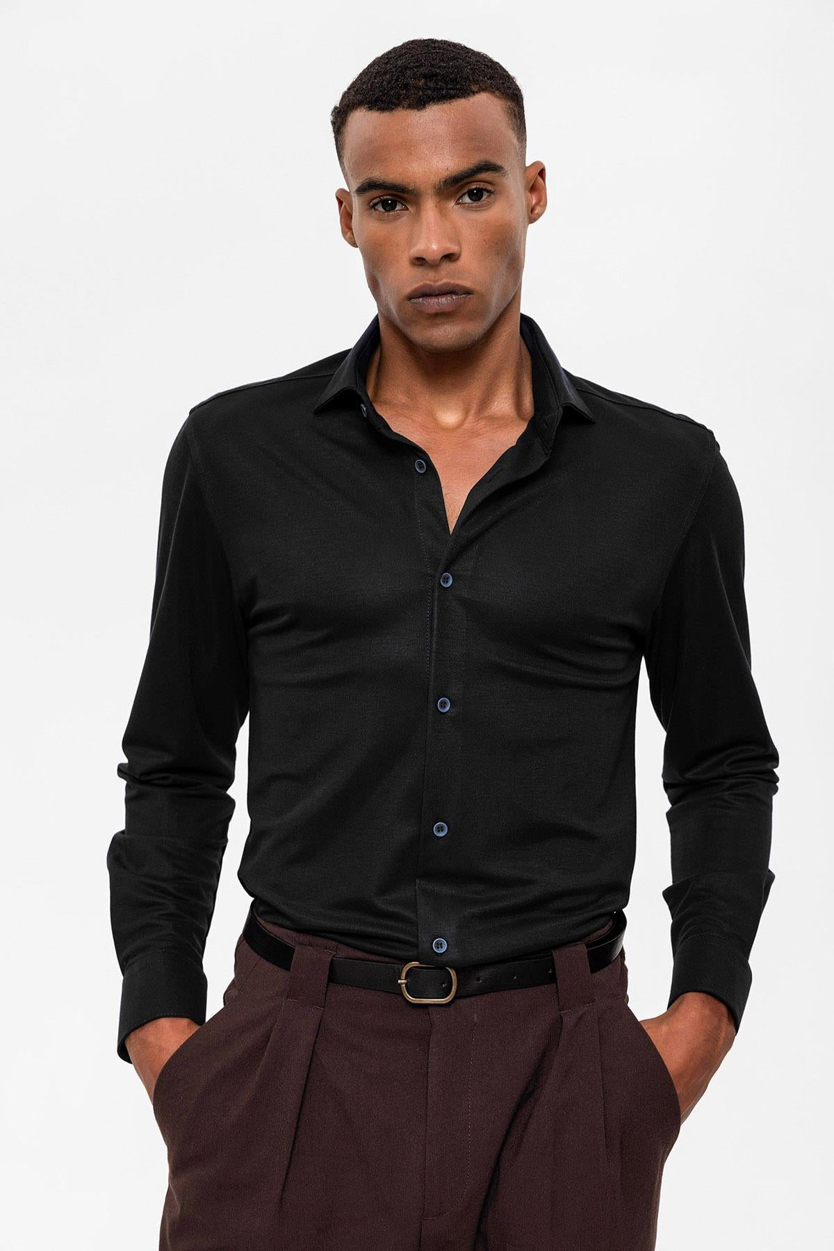 KOALA SYDNEY Men's Black Slim Fit Woven Shirt -