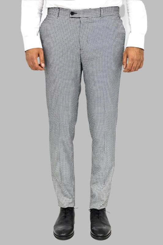 Slim Fit Houndstoodh Pattern Grey Men Pants