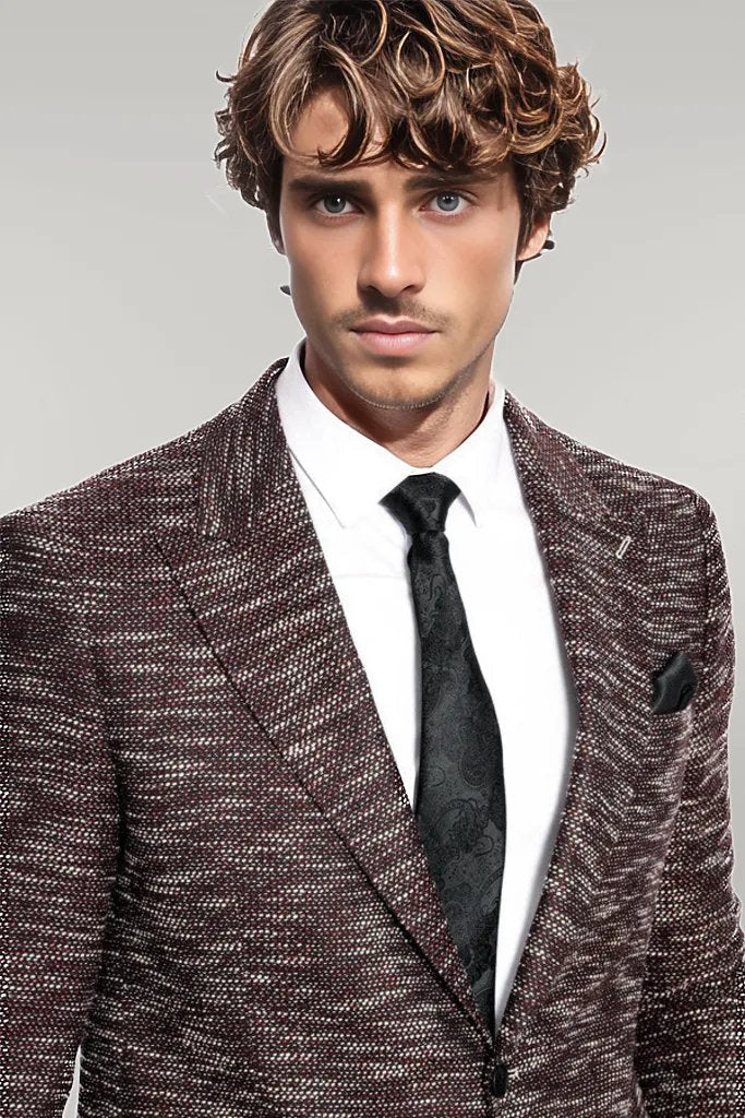 Slim Fit Patterned Sport Burgundy Men Blazer - Wessi