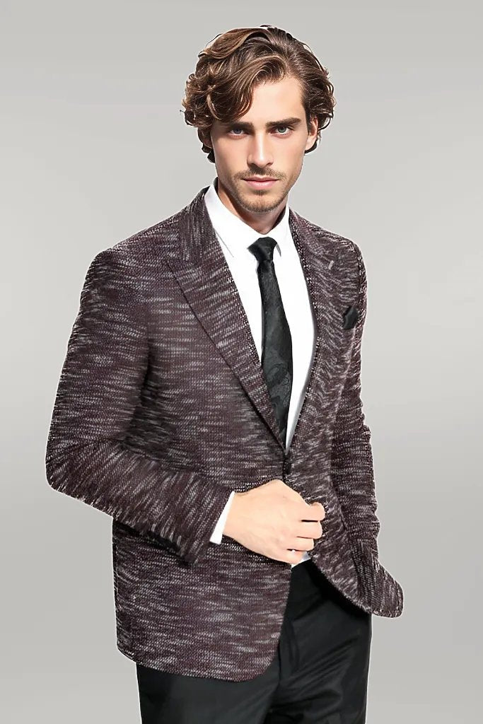 Slim Fit Patterned Sport Burgundy Men Blazer - Wessi