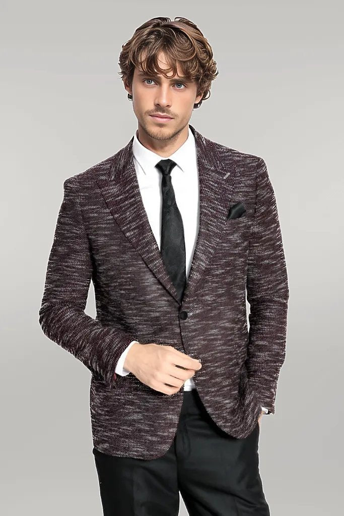 KOALA SYDNEY Slim Fit Patterned Sport Burgundy Men Blazer