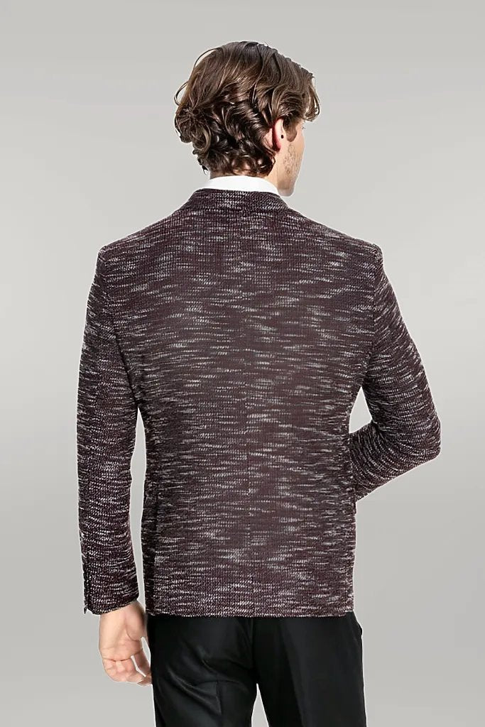 Slim Fit Patterned Sport Burgundy Men Blazer - Wessi