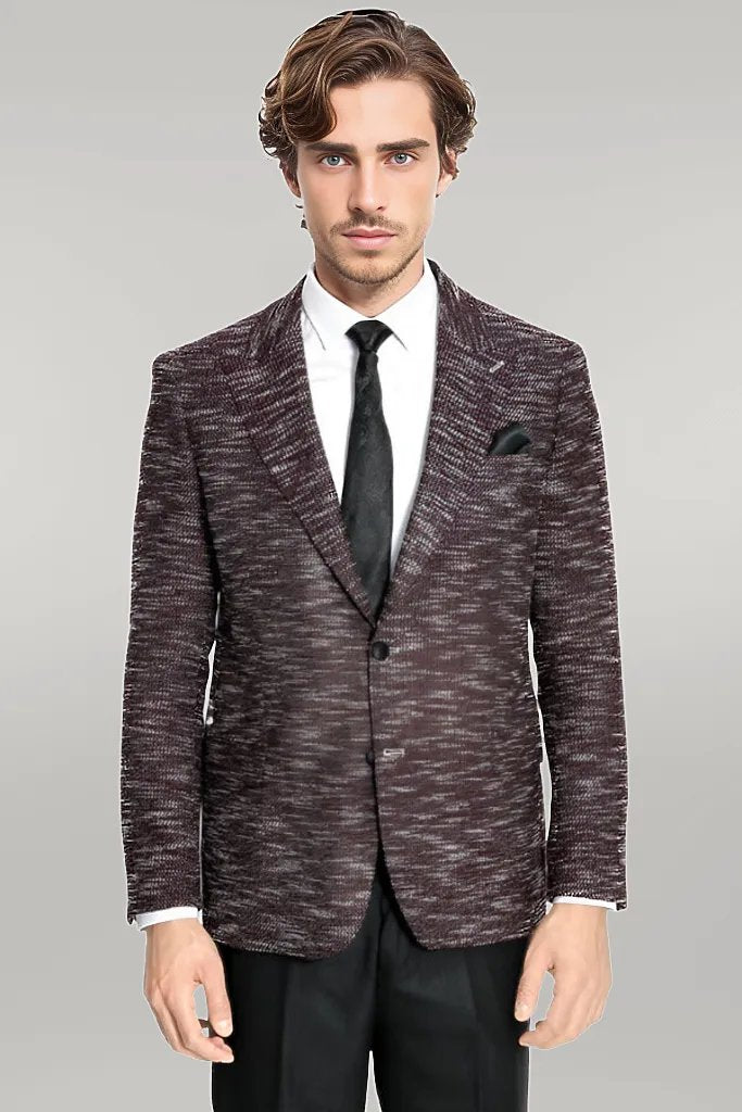 Slim Fit Patterned Sport Burgundy Men Blazer - Wessi