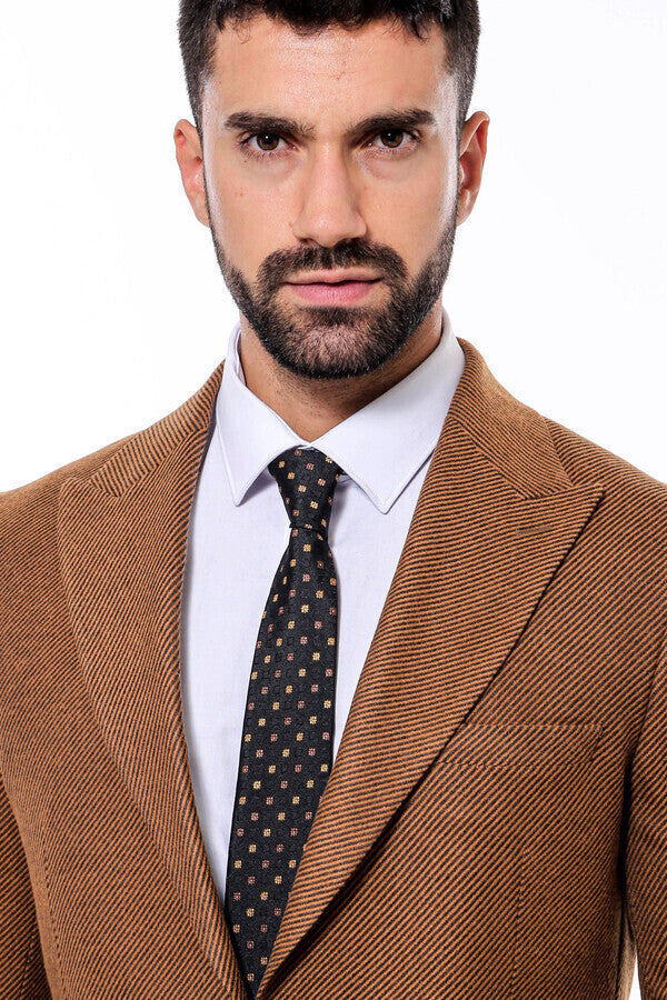 Slim Fit Patterned Tawny Men Blazer -