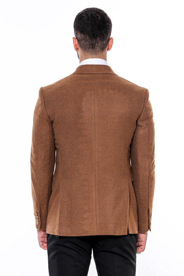 Slim Fit Patterned Tawny Men Blazer -