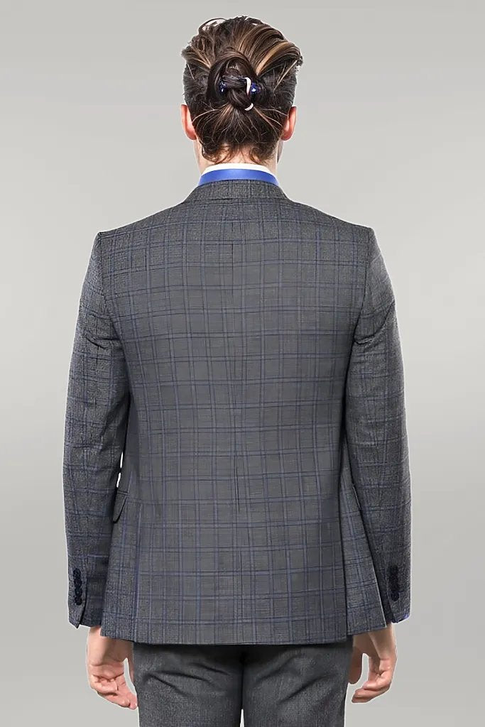 KOALA SYDNEY Plaid Slim-Fit Black 3 Piece Suit |