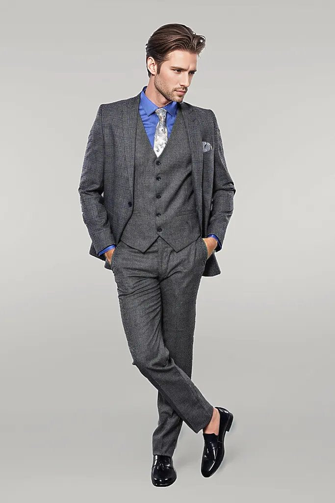 KOALA SYDNEY Plaid Slim-Fit Black 3 Piece Suit |