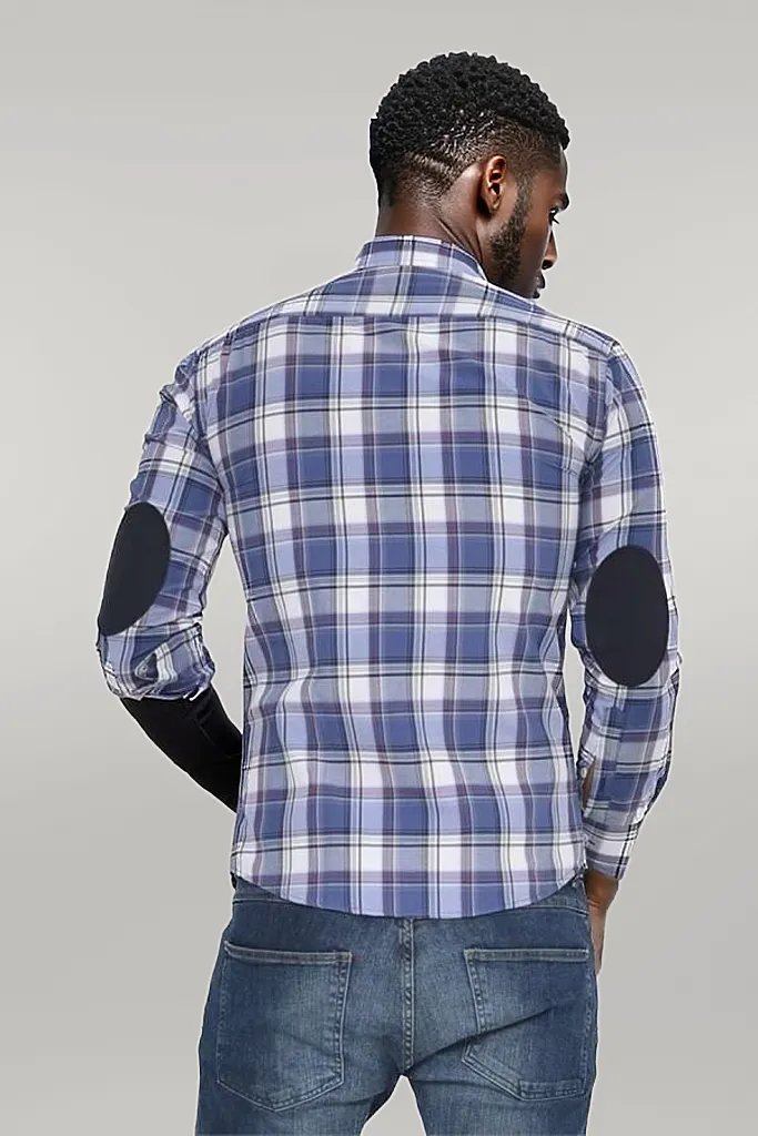 Slim Fit Plaid Patterned Navy Blue Shirt