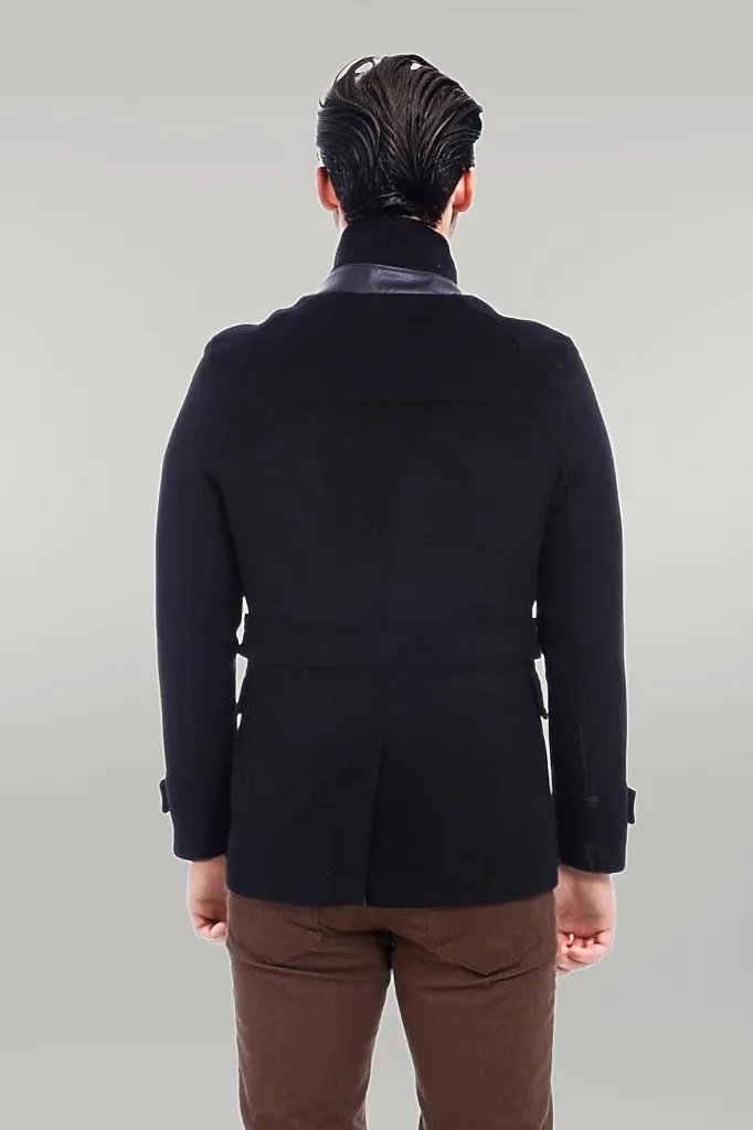 Standing Collar Cachet Short Black Men Coat